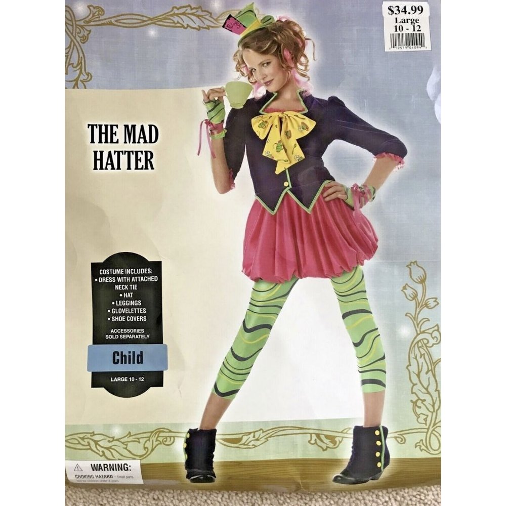 The Mad Hatter California Costume Girls Dress Cosplay Sz: L 10/12 Year Halloween